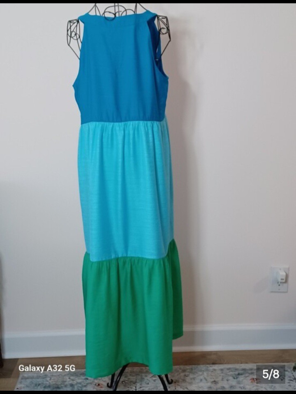 J. Jill Colorblock Tiered Maxi Dress Blue Green Sleeveless Size M - Picture 5 of 8